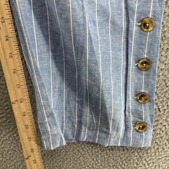 Land n Sea Linen Blend Pants Womens Medium Capri Blue Coastal Boho Chic Academia - Picture 3 of 11